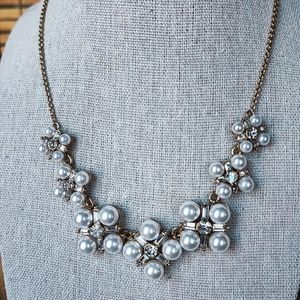 Anne Klein Faux White Pearls Gold Tone Necklace Crystal Clear Rhinestones Bridal